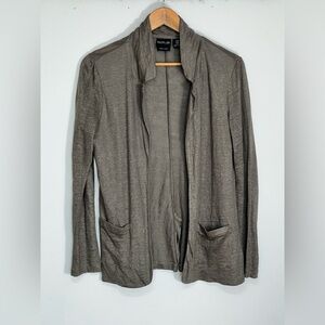 Rachel Zoe Cardigan 100% Linen Lagenlook Open Front Pocket Women's M Olive Green